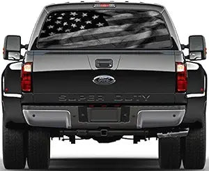 Black & White / Grayscale American Flag Rear Window Graphic Decal Sticker Car Truck SUV Van